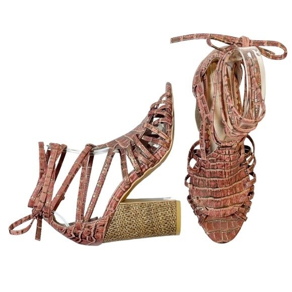 Anthropologie Miss Albright Ankle Wrap Strap Boho Sandals Blush Leather Size 6.5 - Picture 2 of 16